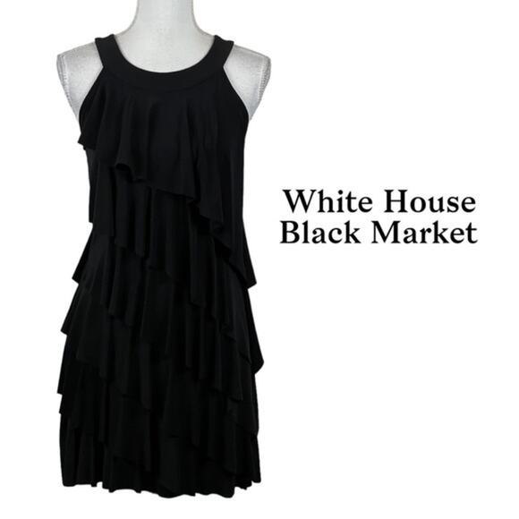 White House Black Market Ruffled Layered Party Event Black Dress NWOT Size S - Picture 2 of 11